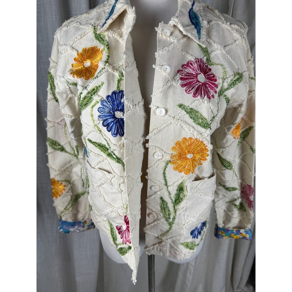 Vintage Tantrums Floral Embroidered Cotton Jacket Boho Artwear Size S India Y2K - Picture 4 of 12